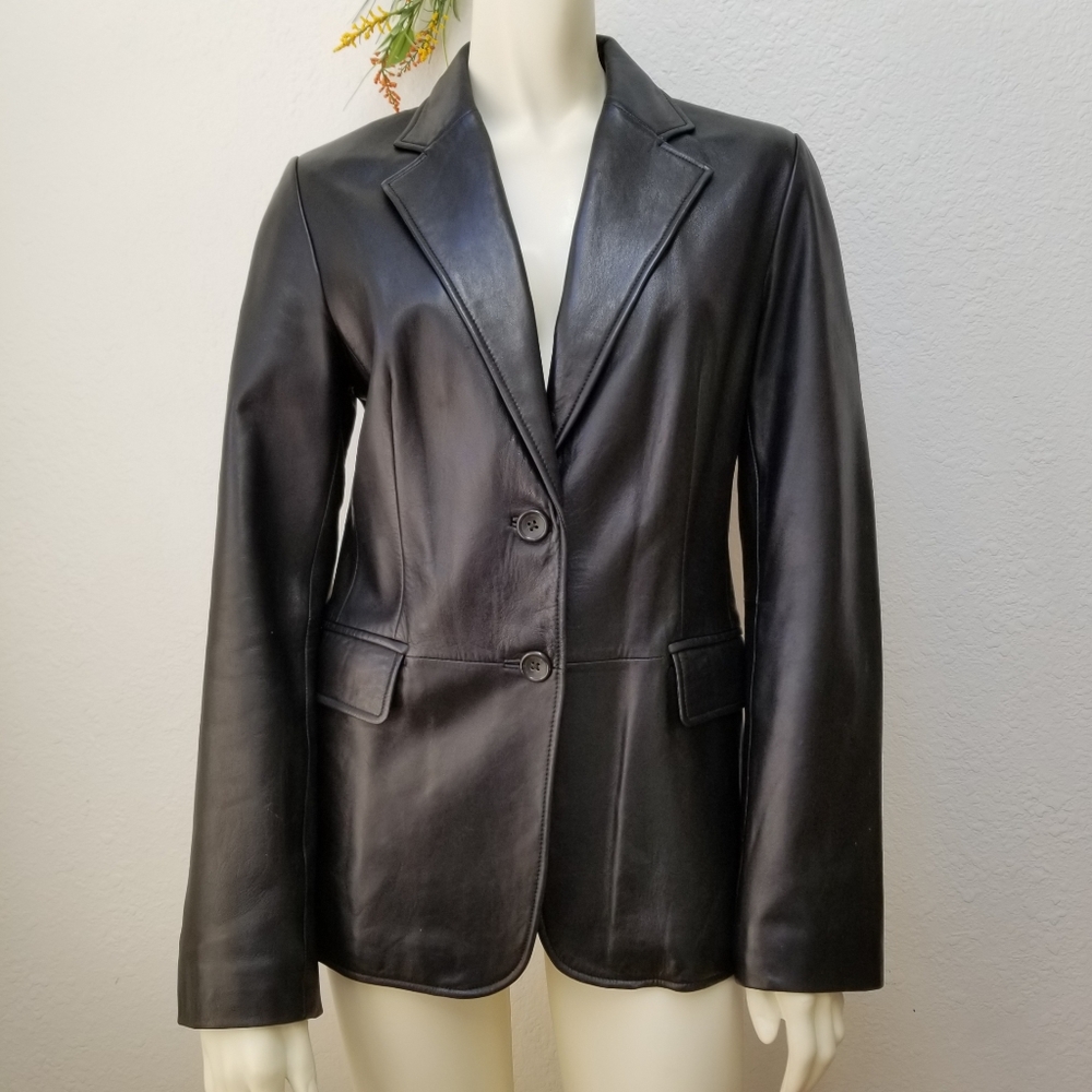 Banana Republic Black Soft Leather Blazer Jacket 6